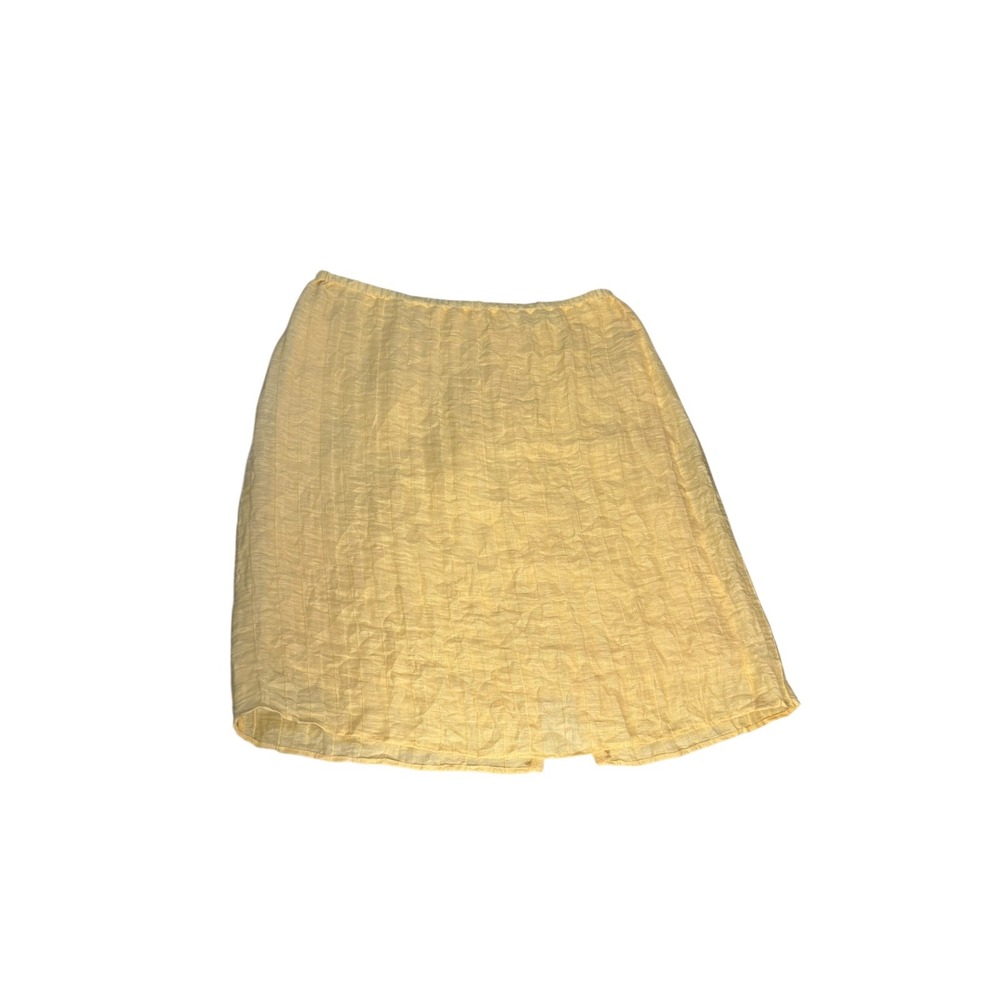 J.Crew Yellow‎ Textured Linen Blend Midi Skirt Back Slit CL665 Womens Size 6-8